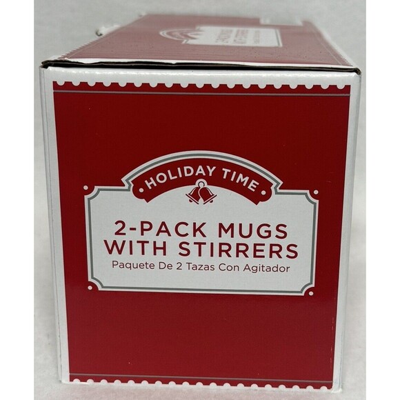 Holiday Time 2 pack Coffee Tea Mugs With Stirrers 16 oz New Green 2021 Shortage - Picture 3 of 5